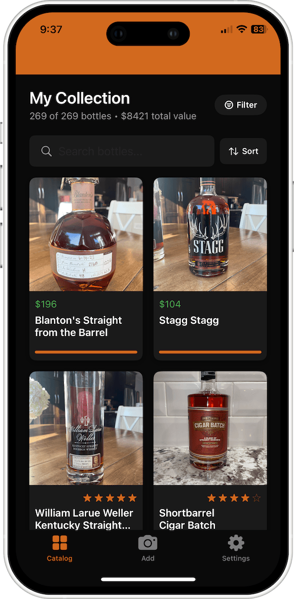 Browsing a BarrelBook collection catalog on iPhone